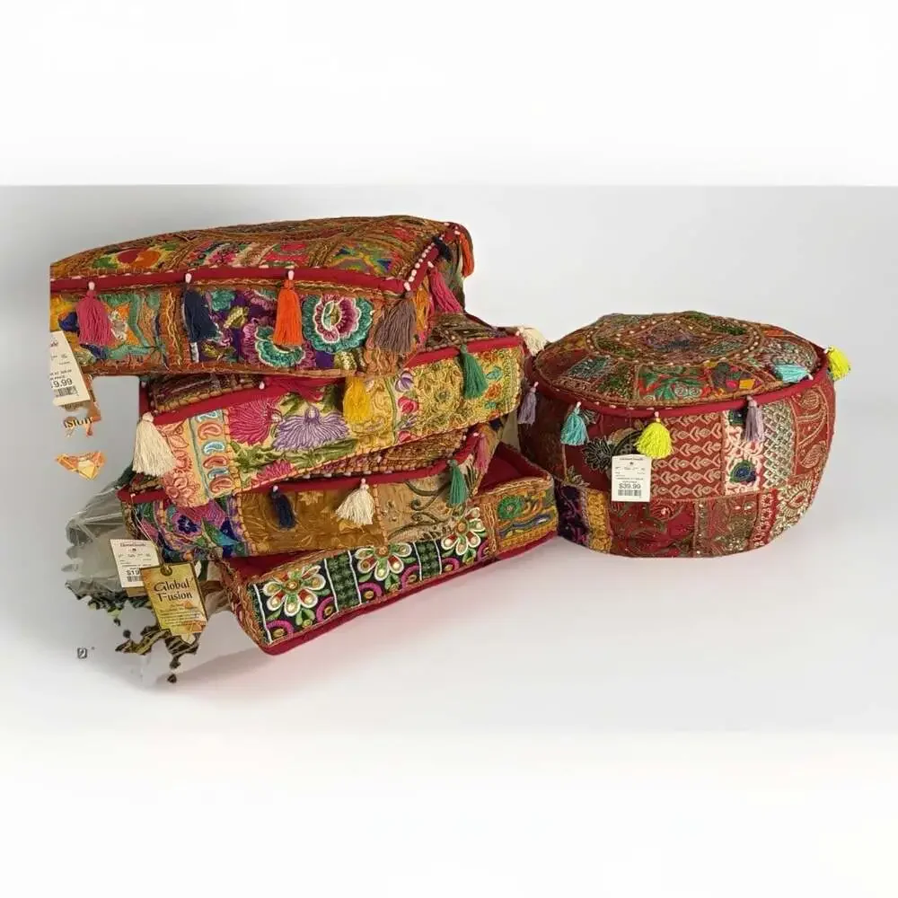 NWT Bohemian, Ethnic, Eclectic, Moroccan,4 Pillows&Pouf Ottoman boho-chic vibe